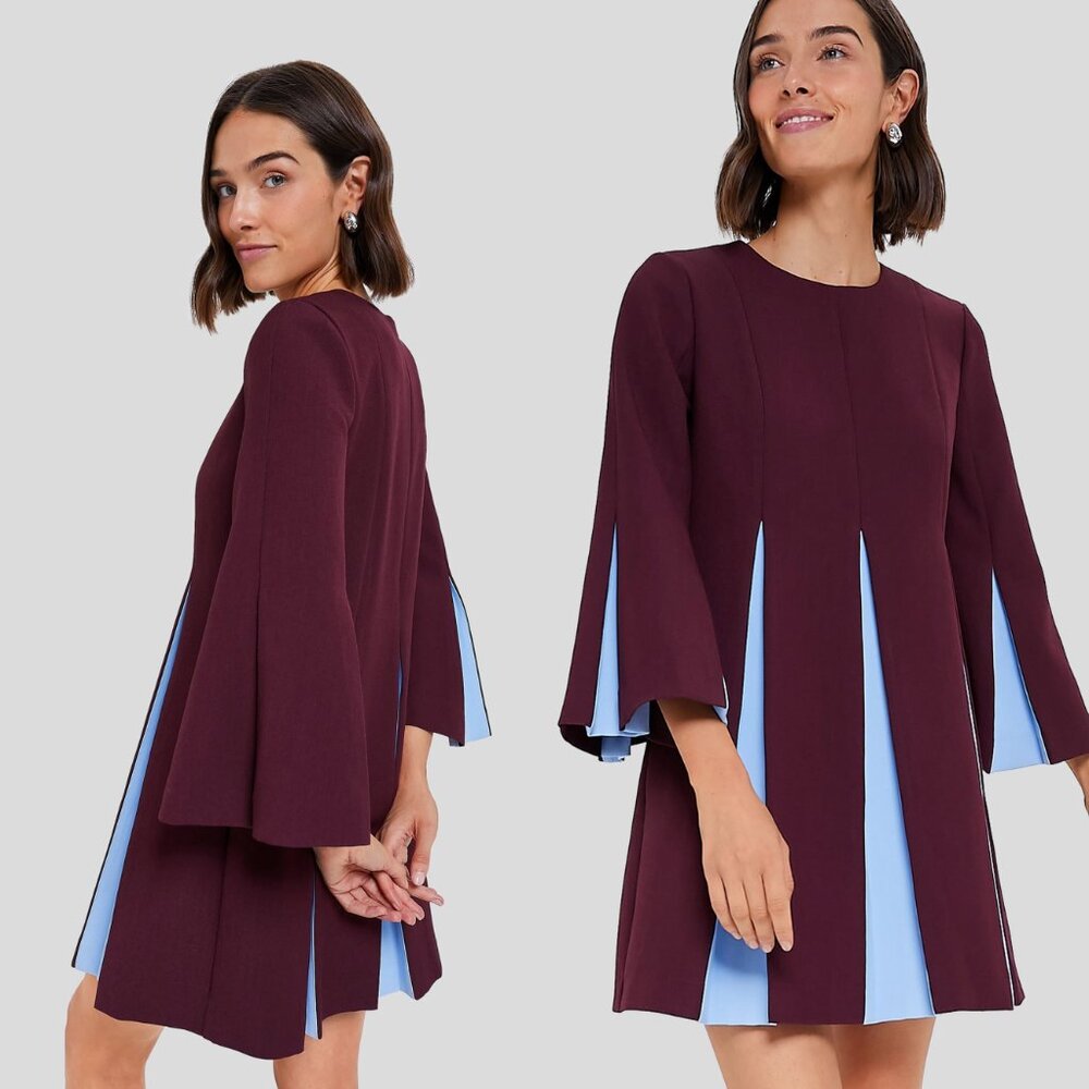Tuckernuck NEW Merlot Griffiths Bell Long Sleeve Colorblock Mini Dress Size S - Picture 2 of 10